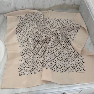 Janessa Leone Beige Blue and Navy Patterned Silk Scarf